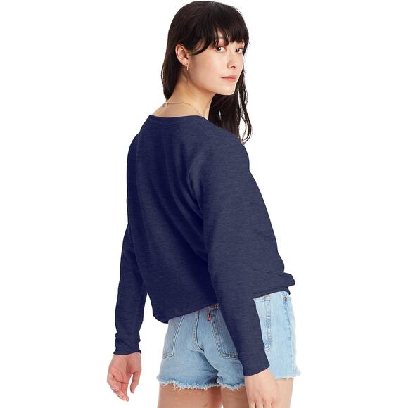 NWT Hanes EcoSmart Women’s Fleece Crew Sweatshirt Navy Heather XXL Pullover - Picture 2 of 3